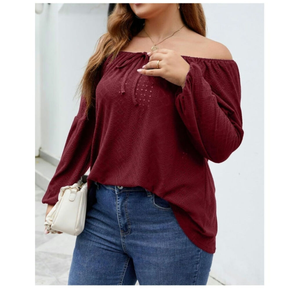 Plus Size Tops Women SZ 3X Long Puff Sleeve Embroidery Peplum Casual Blouse - Picture 4 of 8